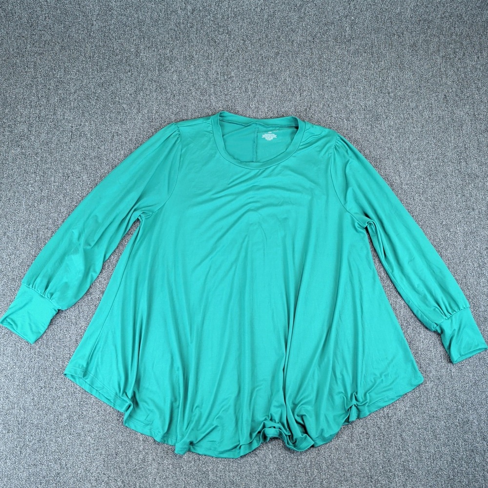 Lane Bryant Plus Size 18/20 Emerald Green Swing Tunic Puffy Sleeve Babydoll Top